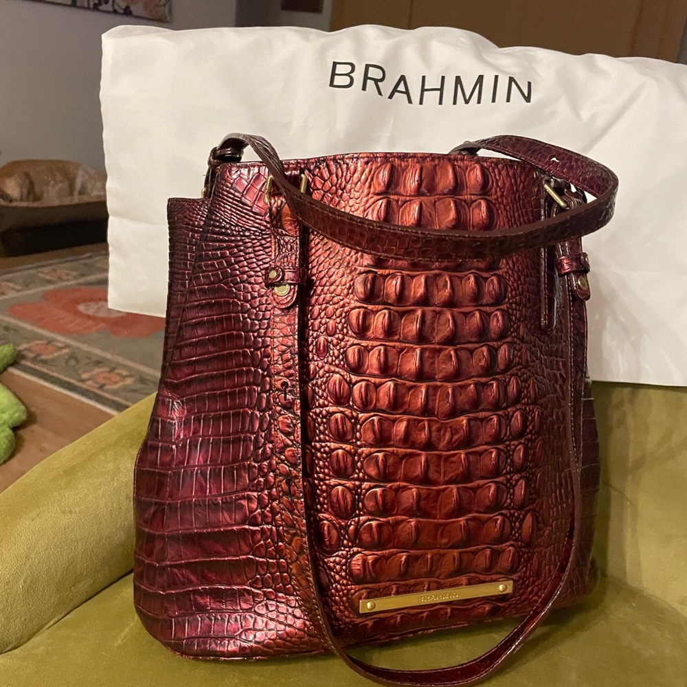 Brahmin Red Croc-Embossed Shoulder Bag